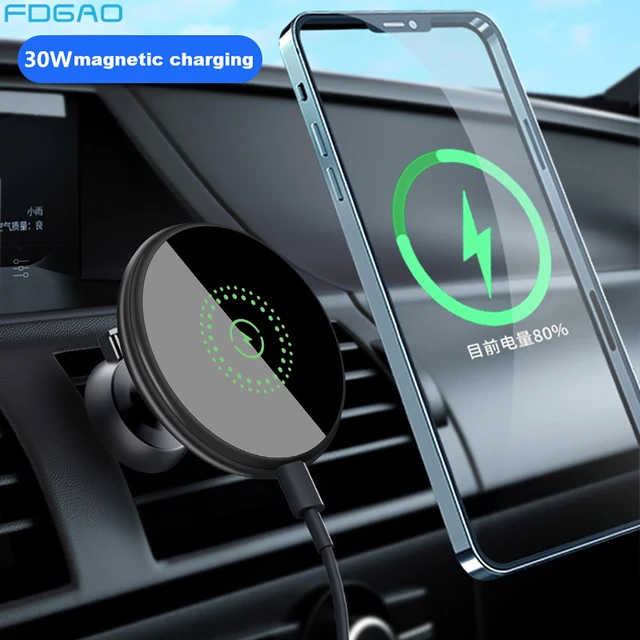Cargador inalámbrico magnético para coche, estación de carga rápida para  iPhone 12, 13, 14, 15 Pro Max, Mini Macsafe, 30W - AliExpress