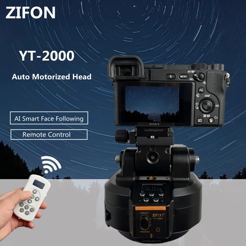 ZIFON YT-2000 AI Smart Face Following Motorized Pan Tilt Head 360&deg; Rotation Panoramic Head Remote Control Multifunctional