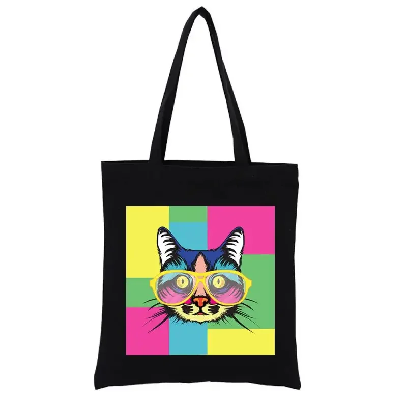 

Canvas Shopping Bag Cat with Sunglasses Anime Tote Bag Aesthetic Handbags Casual Totes Funny Women's Handbag Fashion Totebag