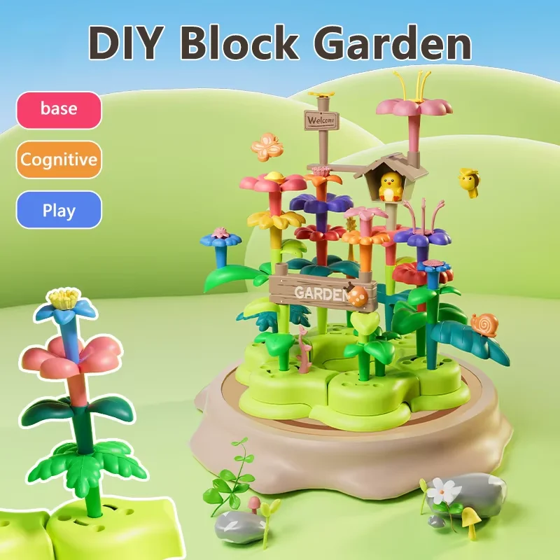 Block Garden Plant Ornaments Potted Flowers Diy Building Blocks Puzzle Child Creativity Toys Potted plant Small Particle Flower