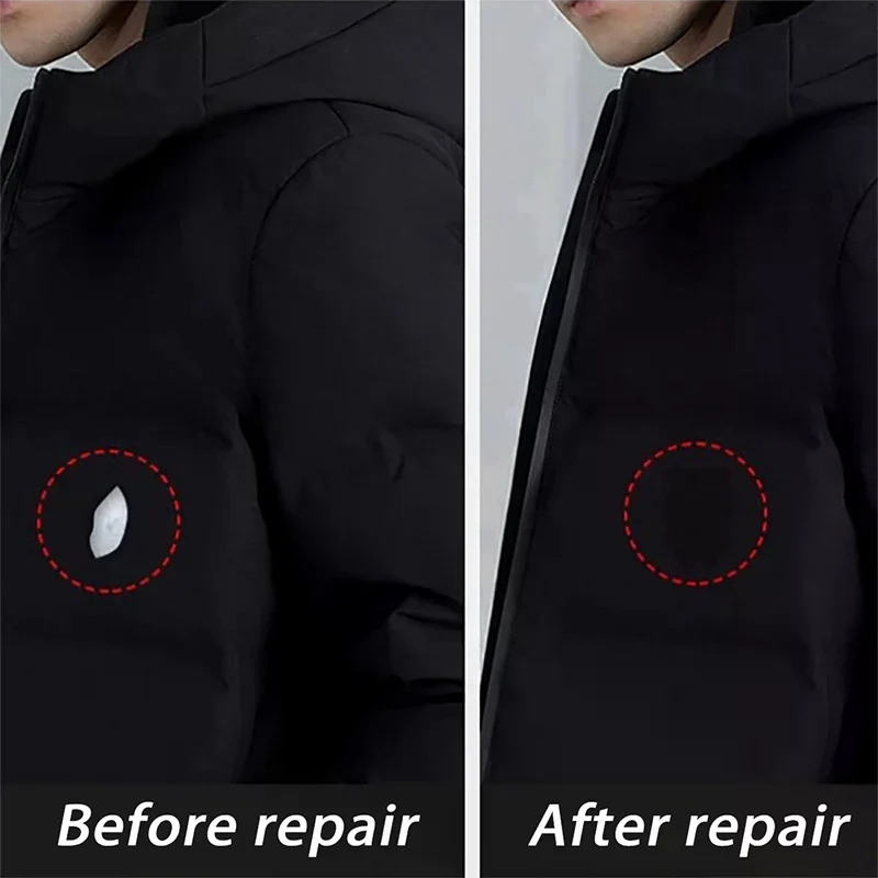 2-Piece Black Self-Adhesive Fabric Repair Patch-No-Cut Instant Fix Universal For Down Jackets Coats Clothing Mending Accessories