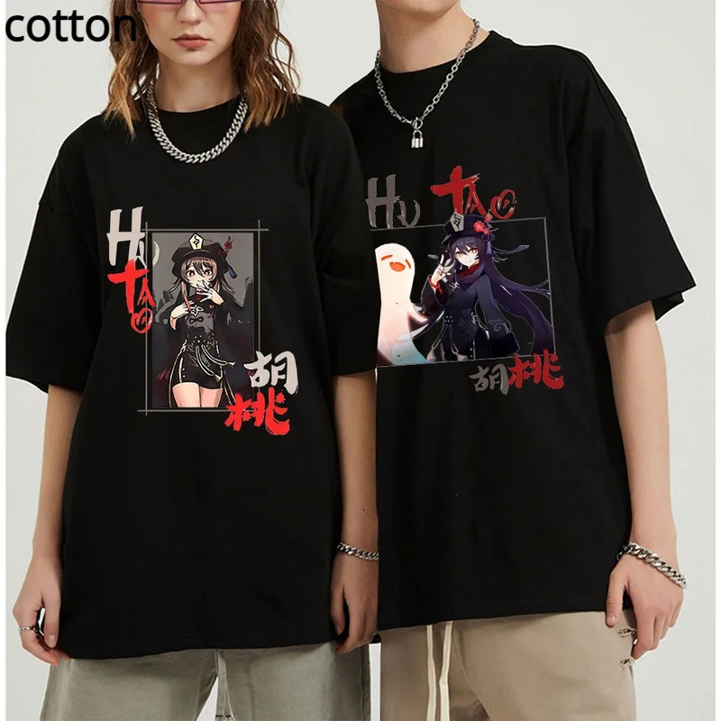 

Genshin Impact Tshirt Hu Tao shirts Xiao Printing Tops Girls Kawaii Clothing Unisex Couple Tees-shirt Zhong Li Tees 100% Cotton