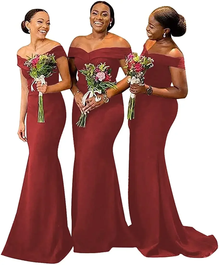 Off Shoulder Bridesmaid Dress for Weddings Mermaid Long Formal Vestidos Para Bodas Mujer Invitada Satin Robe Ceremonie Femme