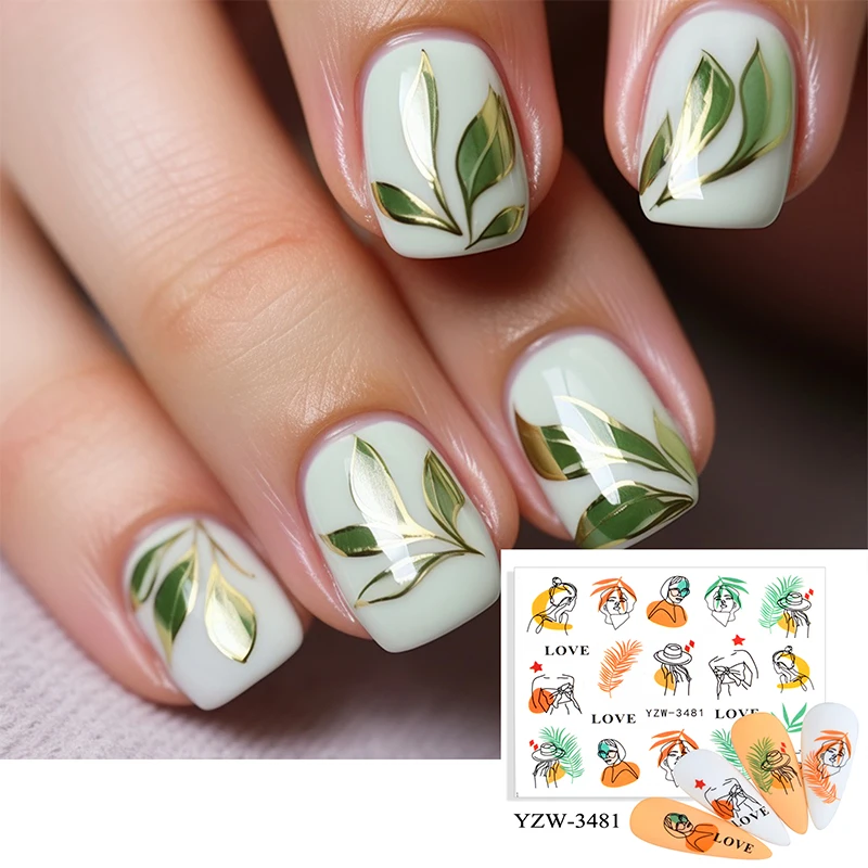 

Golden Maple Leaf Nail Water Decals Geometry Fox Pumpkin Transfer Slider Autumn Design Fall Sticker Manicure