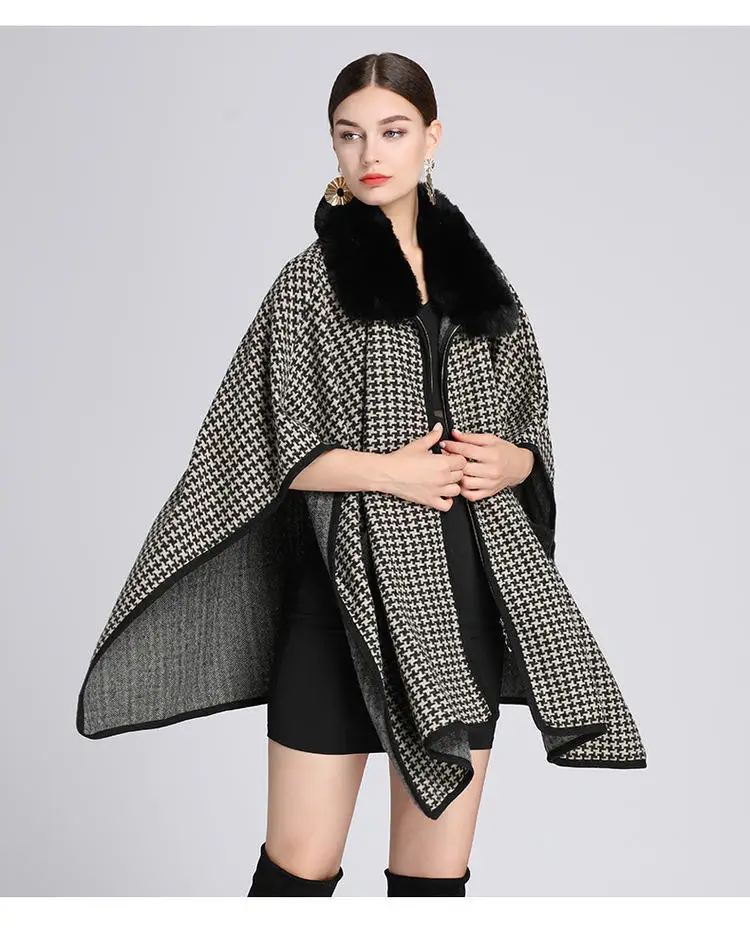 

New European and American women's plus-size plaid cape loose coat