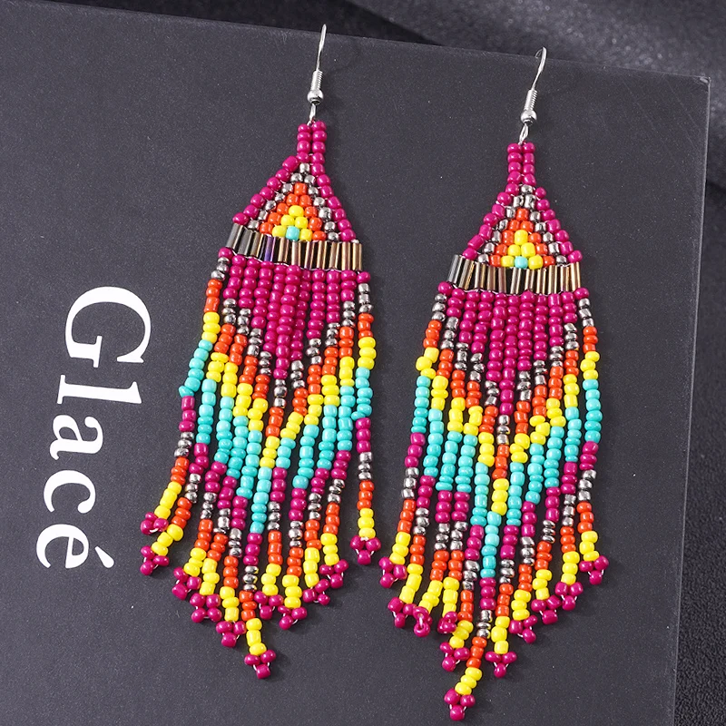 

New Jewelry Beaded Earings Dangle Drop Earrings for Women Boho Tassel Beads Multi colors Earring Jewelry Gifts