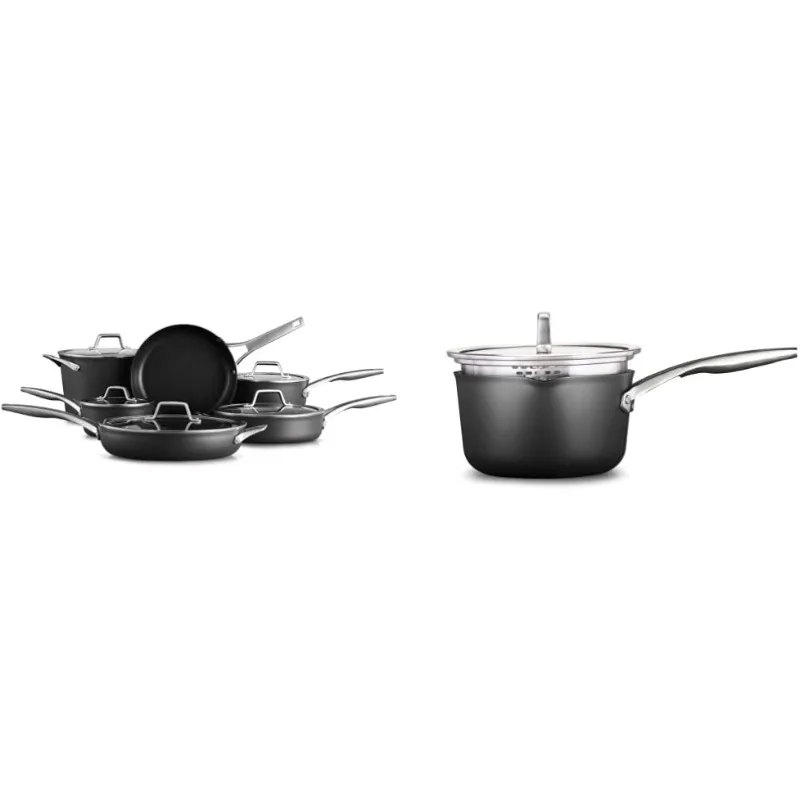 

Calphalon Premier Hard-Anodized Nonstick Cookware, 11-Piece Pots and Pans Set 3.5-Quart Sauce