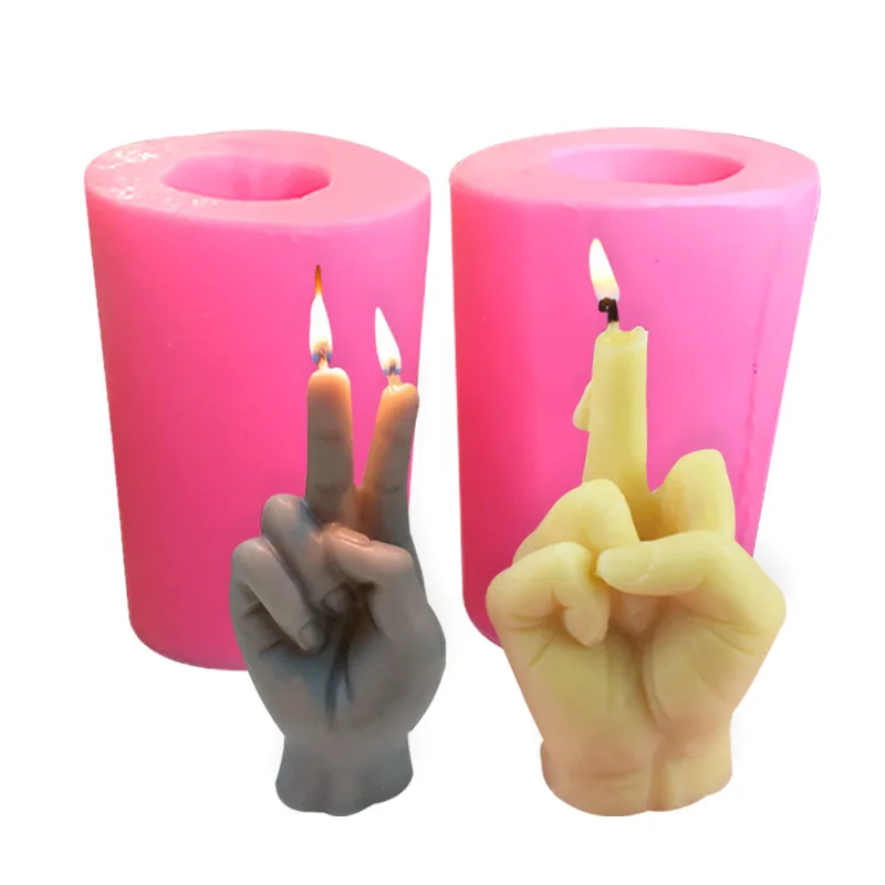 Description Picture 3 of item1 piece, Bier vertical middle finger gesture finger shape scented candle silicone mold creative funny scented candle mold