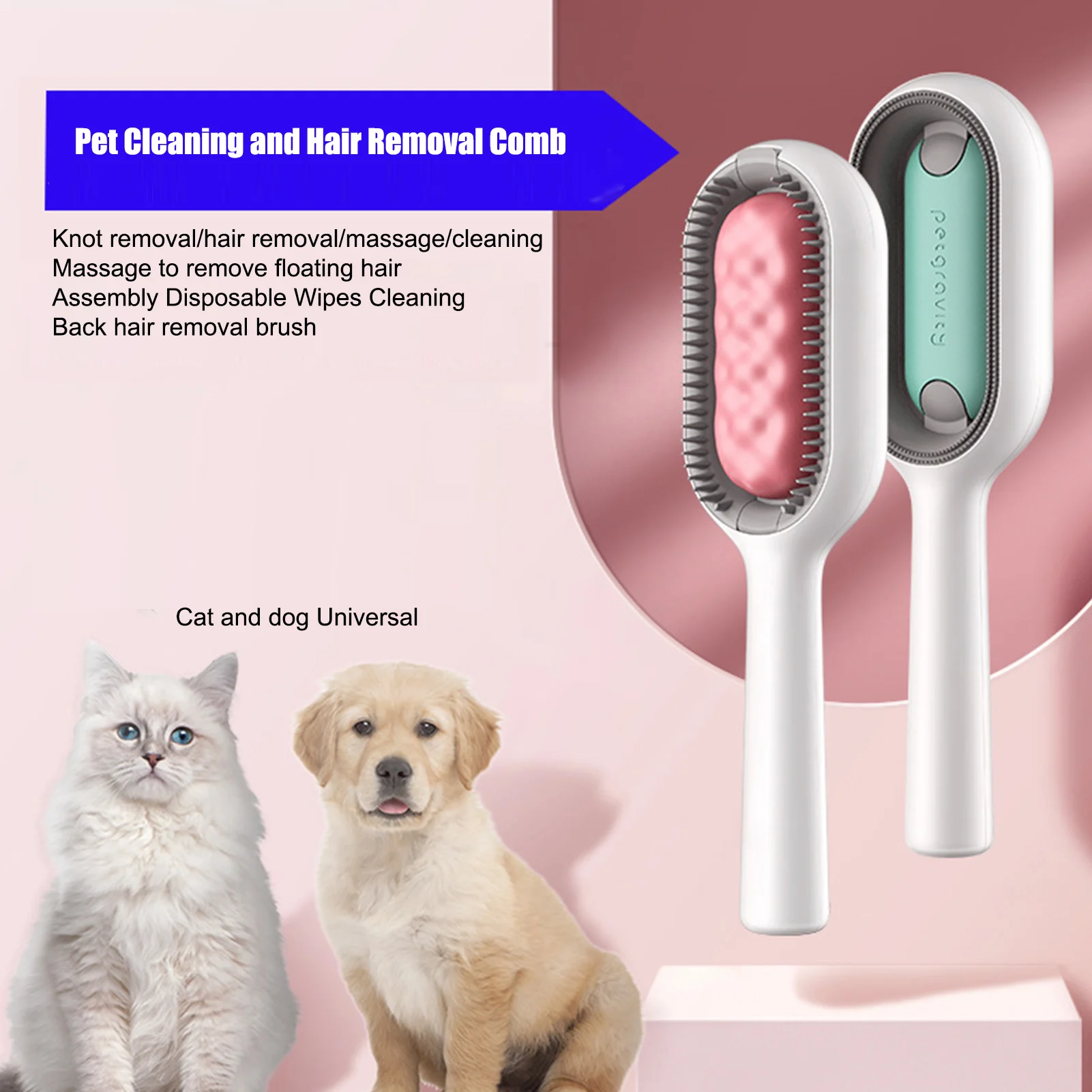 Multifunctional Pet Deshedding Brush Silicone Dog Brush Cat Grooming