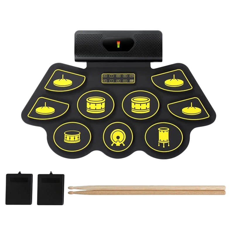 New Electric Drum Kit 9 Pads Portable Midi Electronic Roll Up Drum Kit