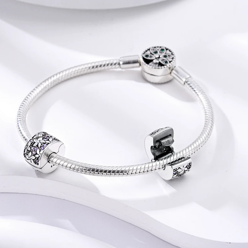 Silberne Clips aus 925er-Sterlingsilber, Sterne, Mond, Sonne, Gänseblümchen-Clip-Charms, Schmetterling, Sicherheitskette, passend für Original-Armbänder, DIY-Schmuck, Geschenke – Detail 14