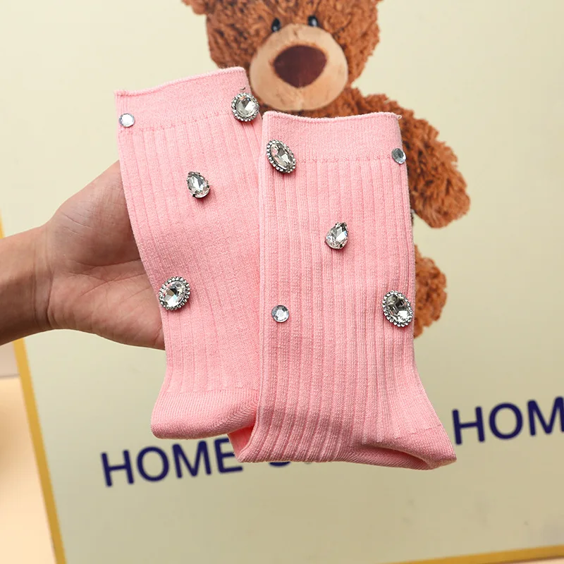 Women's Korean Retro Rhinestone Cotton Socks - Versatile & Stylish Wholesale