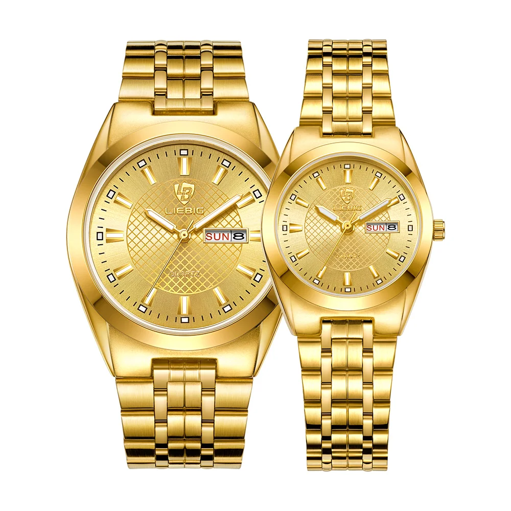 LIEBIG Brand Luxury Golden Lovers Watches For Men Women Female Male ...