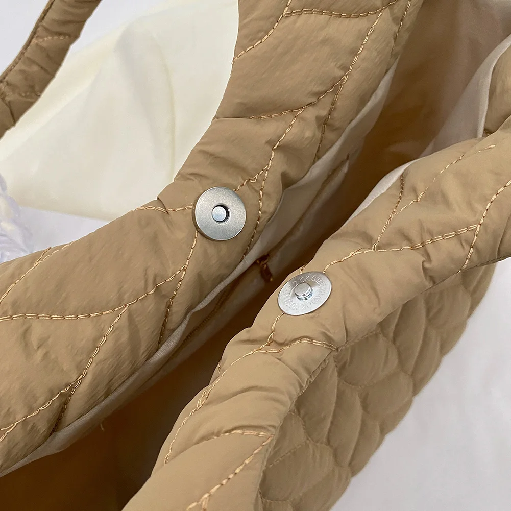 Quilted Female Tote Embroidery Thread Underarm Bag Large Capacity Fashion Nylon Elegant Soft Cotton-Padded for Weekend Vacation