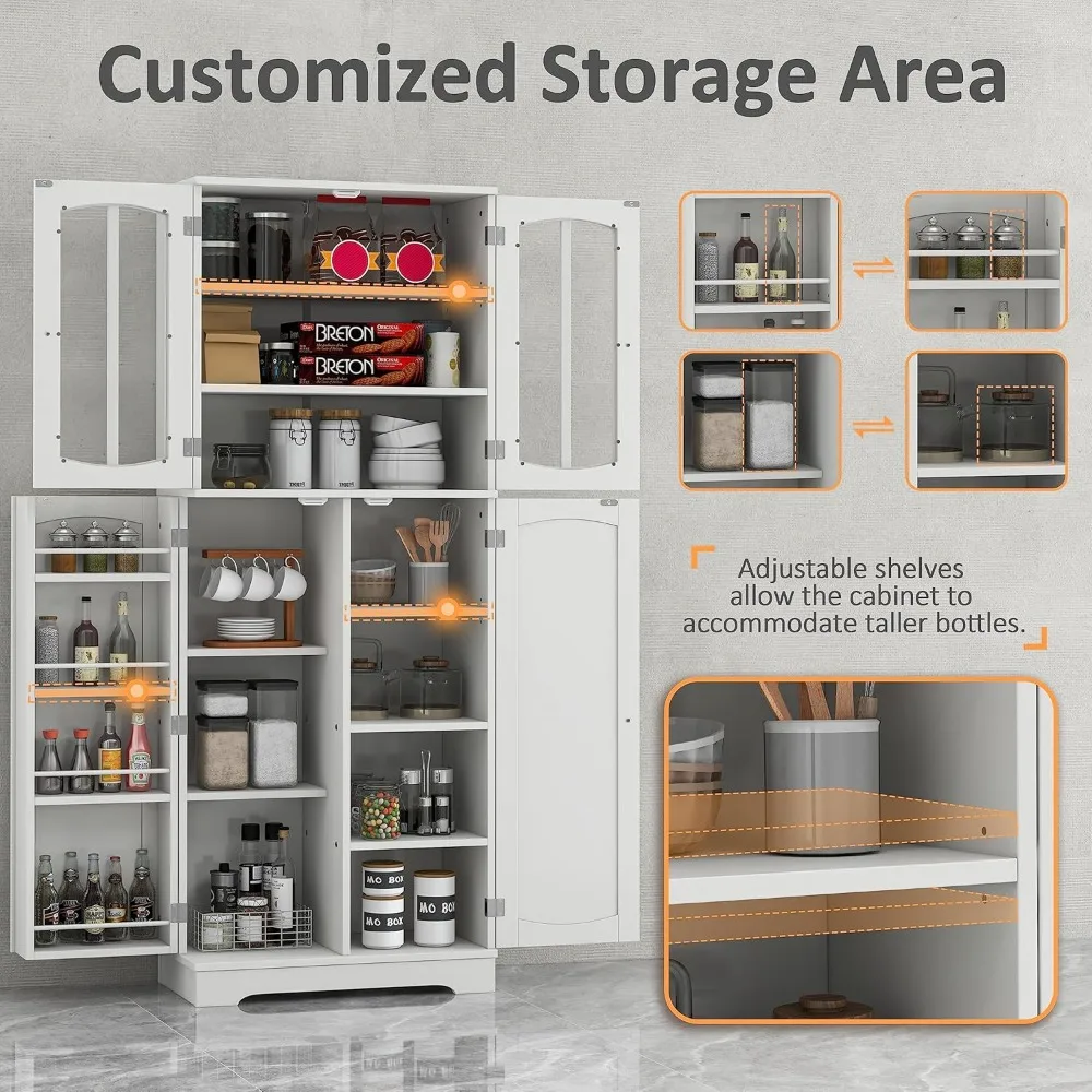 64" Tall Kitchen Pantry Storage Cabinet, Pantry Cabinet with Doors and Shelves, Modern Food Pantry Cabinet Cupboard, Storage Cab 3