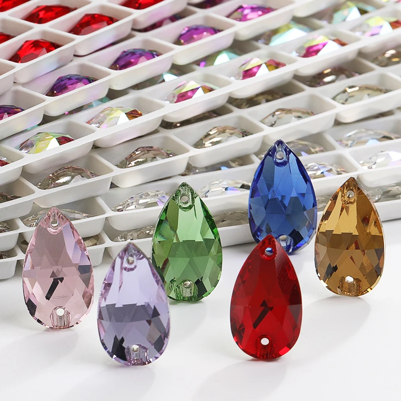 Diamantes de imitación planos en forma de lágrima para coser, piedras de  cristal de vidrio, para bordar, decoración de ropa, botones de  joya|Diamantes de imitación| - AliExpress