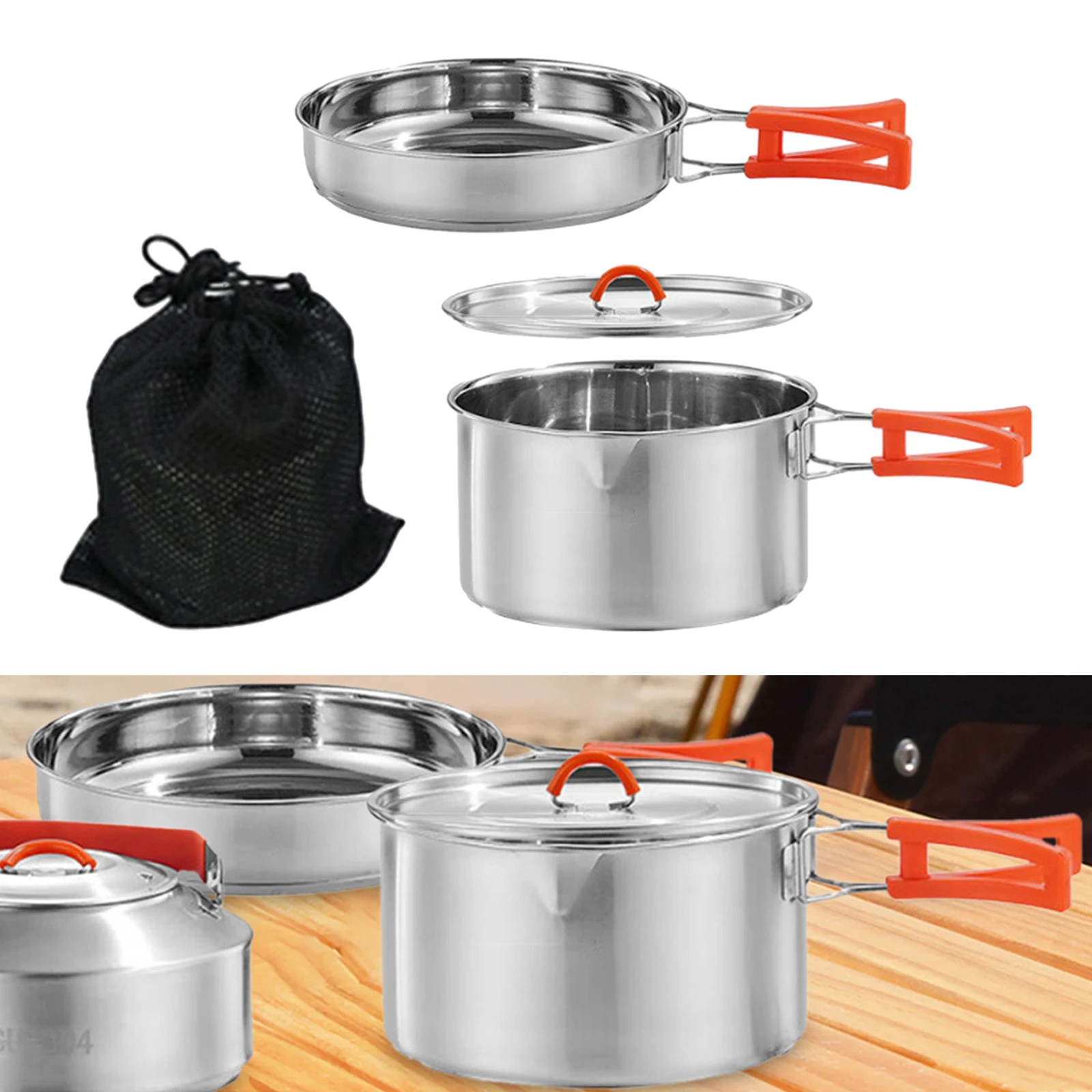 Camping Cookware Set 3Pcs/Set Durable Lightweight for Campfire Camping Pot and Pan for Camp Backpacking Hiking Picnic Equipment