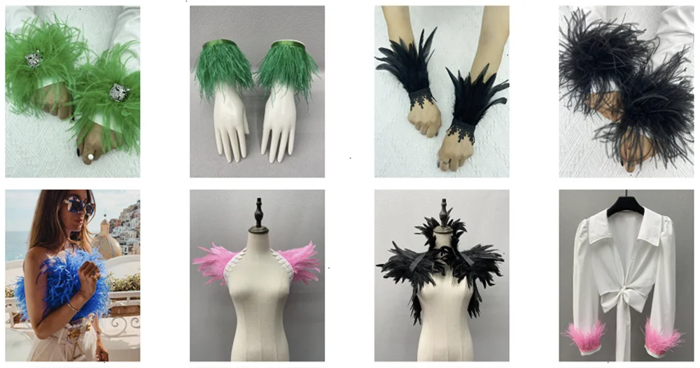 Natural Fur Wrist Cuffs Removable Wrap Bracelet Goth Clothes Sleeves Y2k Accessories Ancklets Fashion Retro Feather Gloves Cuff