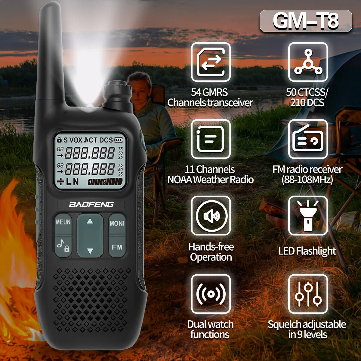 Baofeng GM-T8 Walkie Talkie GMRS Radio NOAA Type-C LED - Image 2