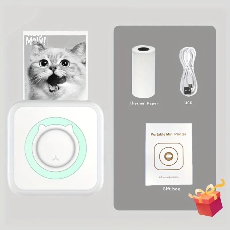 Портативний міні-принтер етикеток - ширина 57 мм, фотодрук 200 точок/дюйм, перезаряджається, живлення від USB, компактний дизайн для домашнього офісу