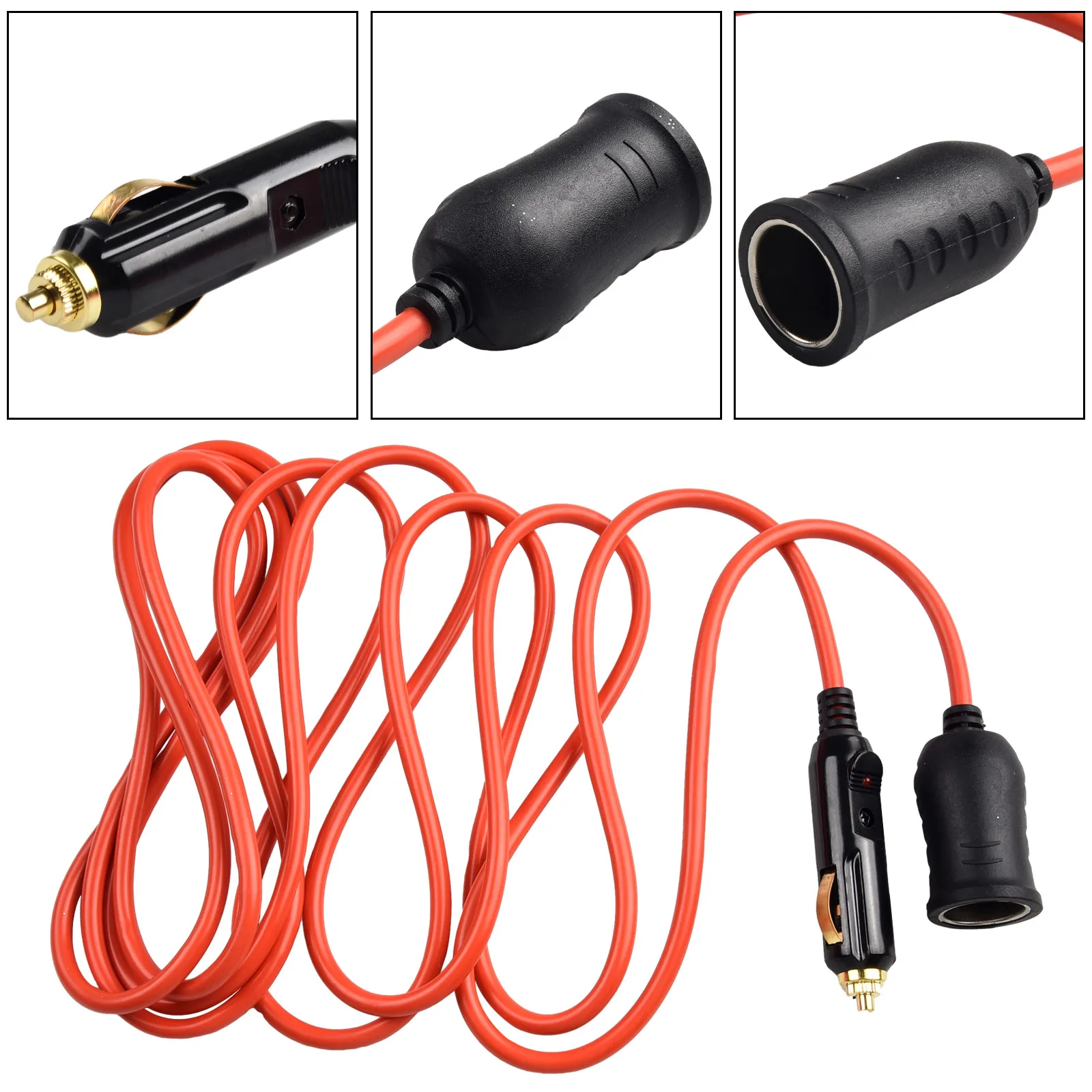 

Universal 12V/24V Car Lighter Extension Cable Male to Female Socket Plug Ideal for Tire Inflators Vacuums and More