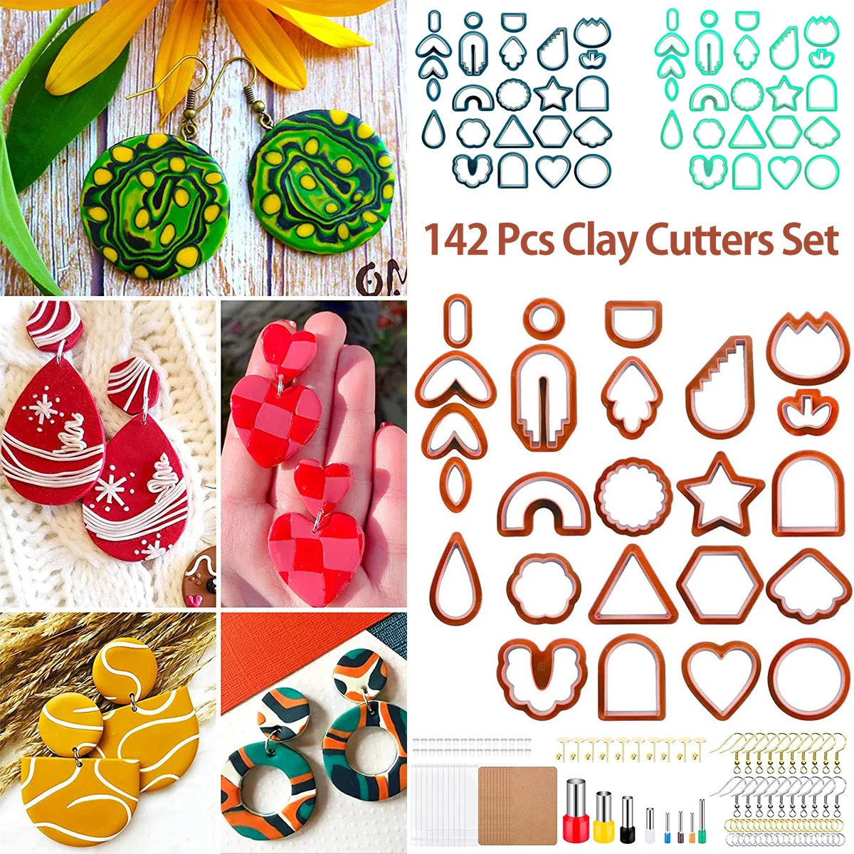 142Pcs Clay Cutters Set Polymer Clay Cutters Set with 24 Shapes Stainless  Steel Clay Earring Cutters with Earring Accessories - AliExpress