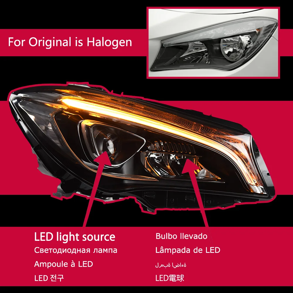 Phares Avant LED Pour Mercedes-Benz CLA W117 (2013-2019) - Version UE, DRL Dynamiques, Plug & Play, Pour Version Xenon