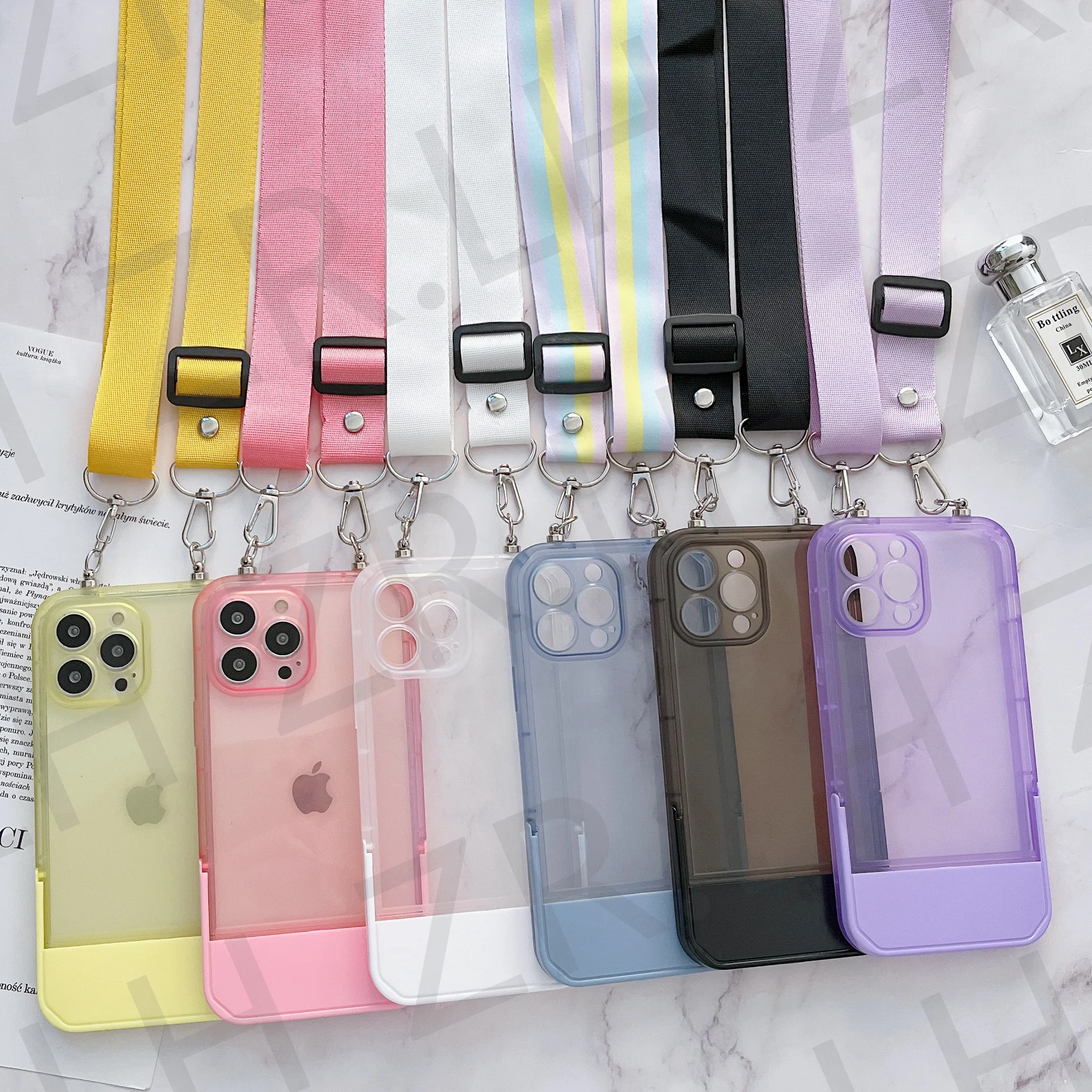 

Crossbody Necklace Soft Silicone Case for iPhone 13 12 11 Pro Max XR X XS 7 8 Plus SE 20 Shockproof Kickstand Stand Holder Cover