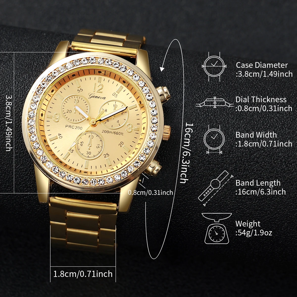 Fashion Women Golden Color Stainless Steel Quartz Watch With Bracelet Set 5PCs 6