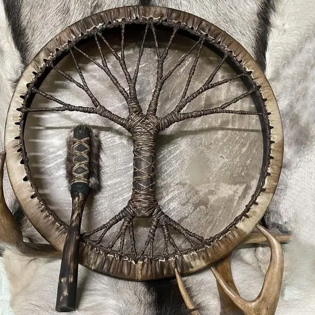 Tamburo Sciamanico Albero Della Vita - Tamburo Siberiano Fatto A Mano Con Bacchetta Per Meditazione - Foto 7