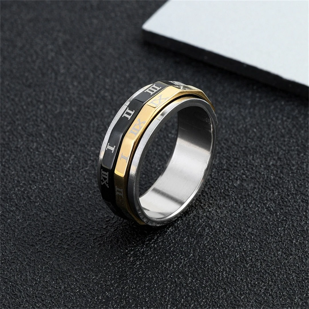 Anello Da Uomo Digitale Romano Rotante In Acciaio Al Titanio Anti Ansia Gioielli Multifunzionali Fashion Fit Spinner Ring Power Sense Gift
