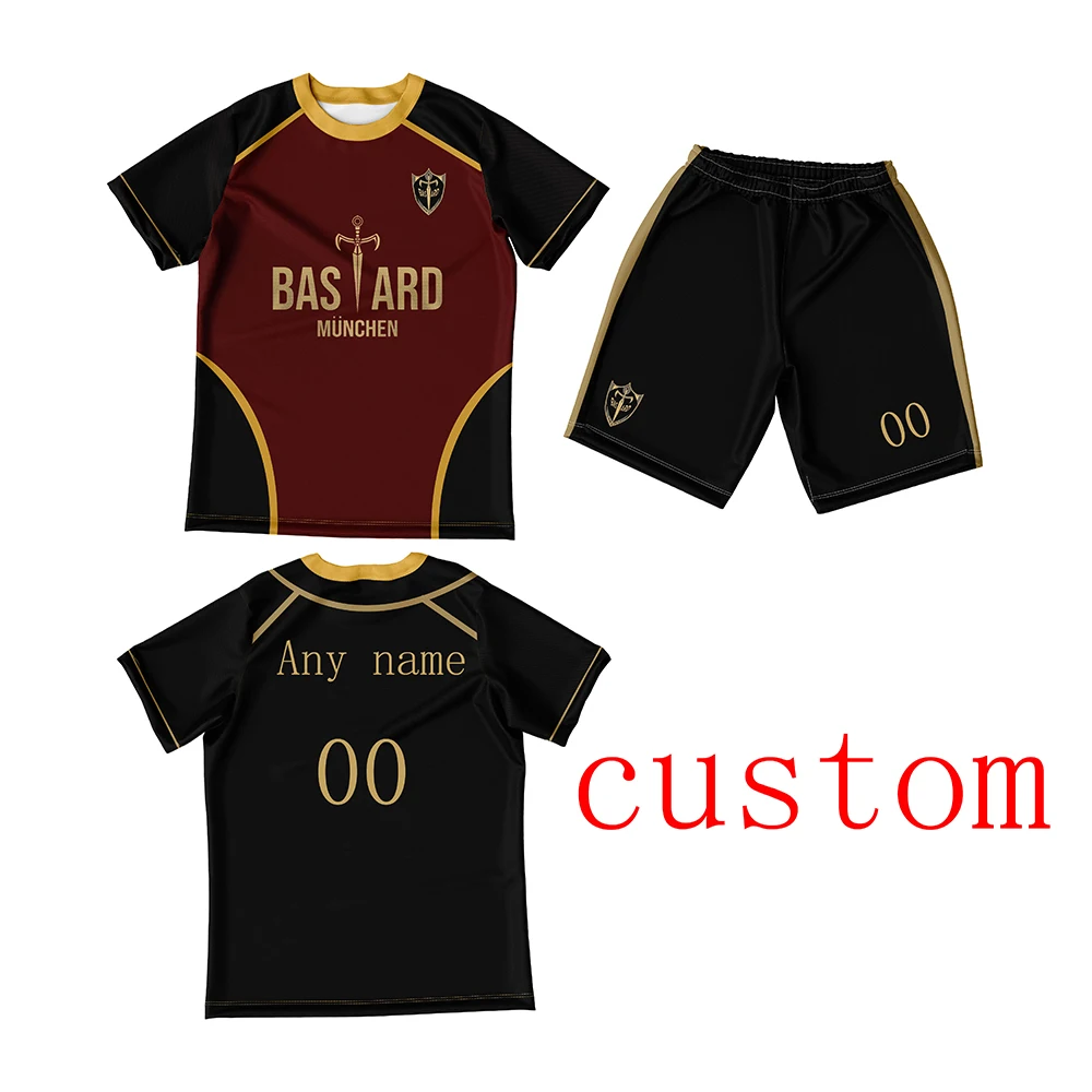Futsal&Football Pattern VL Replika Blue Lock Anime Bastard Munchen Men's Short Sleeve Shorts Set Street Sportswear Customizable sports set tracksuit set outdoor suit set shirt set shirt and shorts set hawaiian shirt and shorts set sweater set kaftan outfit set men denim jacket pants set
