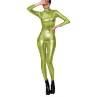 Women's Shiny Metallic Long Sleeve Jumpsuit, Club Bodysuit, Pole Dance, Zip Back, Vinyl, Party Cosplay Catsuit, Sexy Lady - Image 5