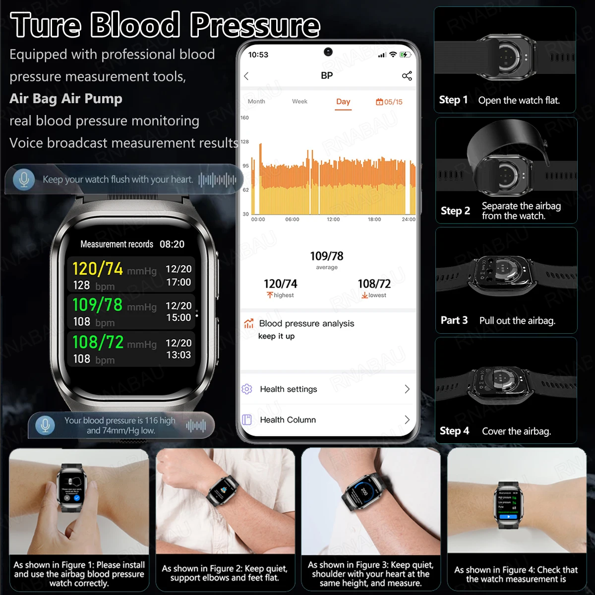 2026 New Airbag SmartWatch men True Blood Pressure air Pump Uric Acid Blood Lipids health watch Heart Rate Bluetooth call sport 3