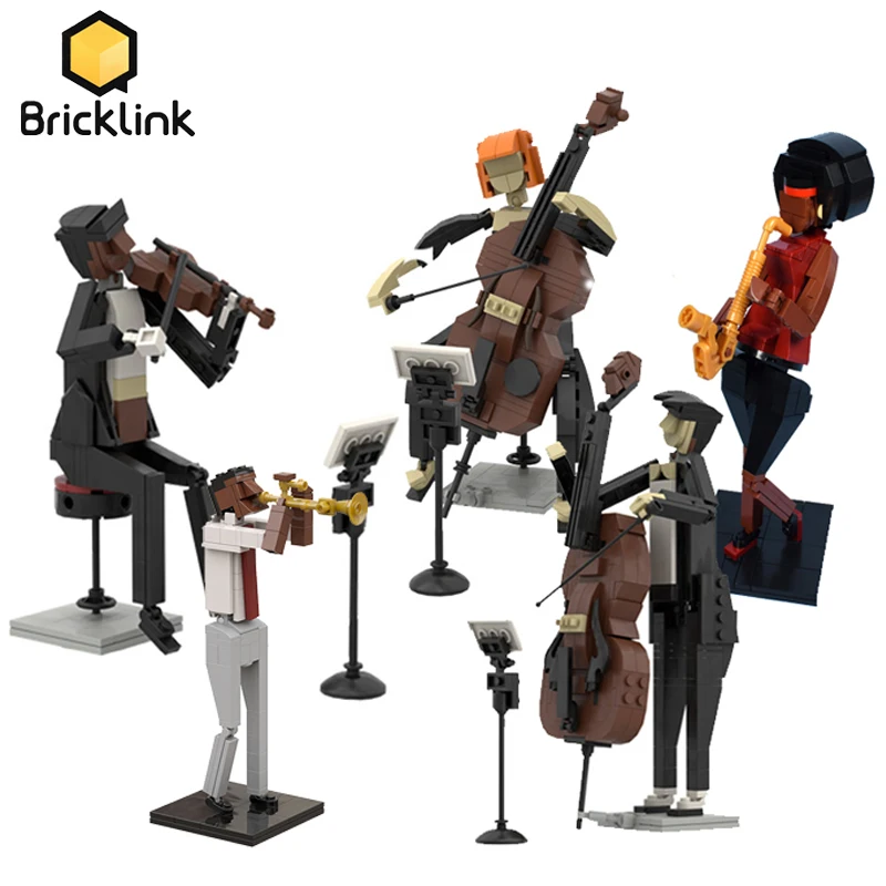 Bricklink Ideas Concert Cellist Violinist Trumpeter Musicista Action Figures Fit 21334 Jazz Quartet Set Building Blocks Giocattoli Regalo