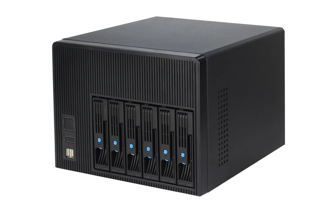 NAS-06 6베이 NAS 케이스 미니-ITX 스토리지 서버 섀시, 6×3.5인치 핫스왑 HDD + 2.5인치 SSD, 플렉스 1U PSU, 듀얼 80mm 팬, PCIe 슬롯