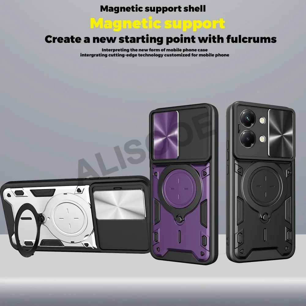 360 ° POCO X8 Pro Max 케이스용 회전식 금속 자석 링 스탠드 케이스, 슬라이드 카메라 아머, 충격 방지 폰 백 커버