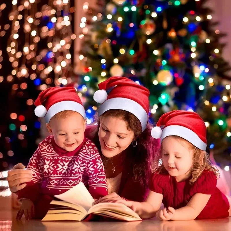 Santa Claus Hats - Red Non-woven Xmas Caps for Adults  Kids Holiday Party Decorations