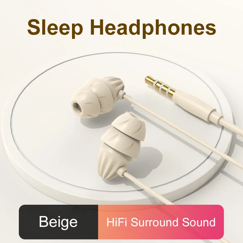 HiFi Surround Sound Noise-Reduction Sleep Earbuds with Mic - Soft Wired Headphones
