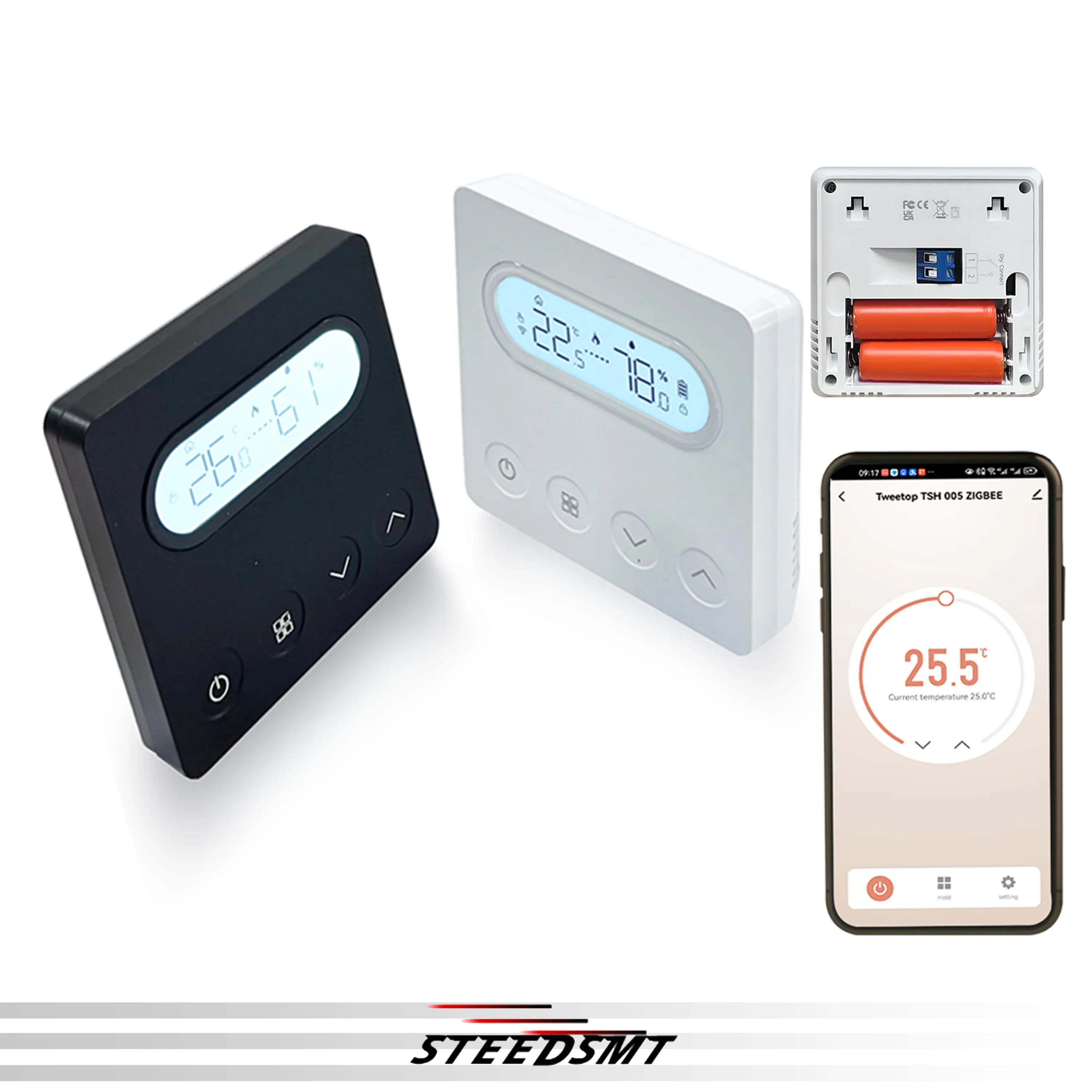 เทอร์โมสตัทหม้อต้มน้ำแบบใช้พลังงานแบตเตอรี่ ZIGBEE สำหรับการตรวจสอบความชื้น การเชื่อมต่อแบบดรายคอนแทค รองรับการใช้งานกับ Amazon Alexa, Google Assistant, Yande 1