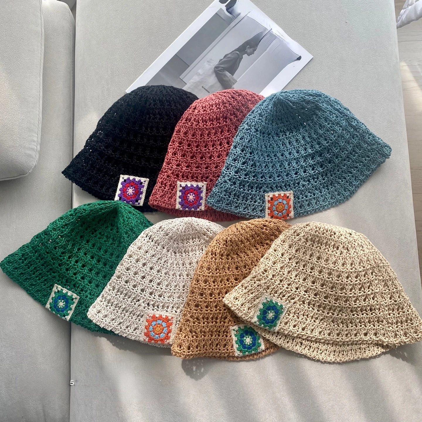Cappello alla pescatora crochet paglia floreale cappello sole_voghion.com