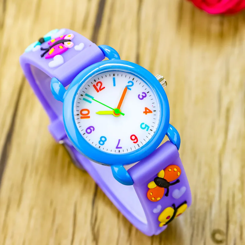 New 3D Colorful Butterfly Children Watch Soft Silicone Strap Rainbow Color Dial Fashion Sports Quartz Watches for Kid Boys Girls 4