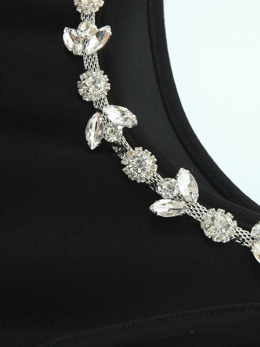 Premium Slim U-Shaped Diamond Neck Black Classic Vintage French Strap Plus Size Women's Long Dress Autumn 2025