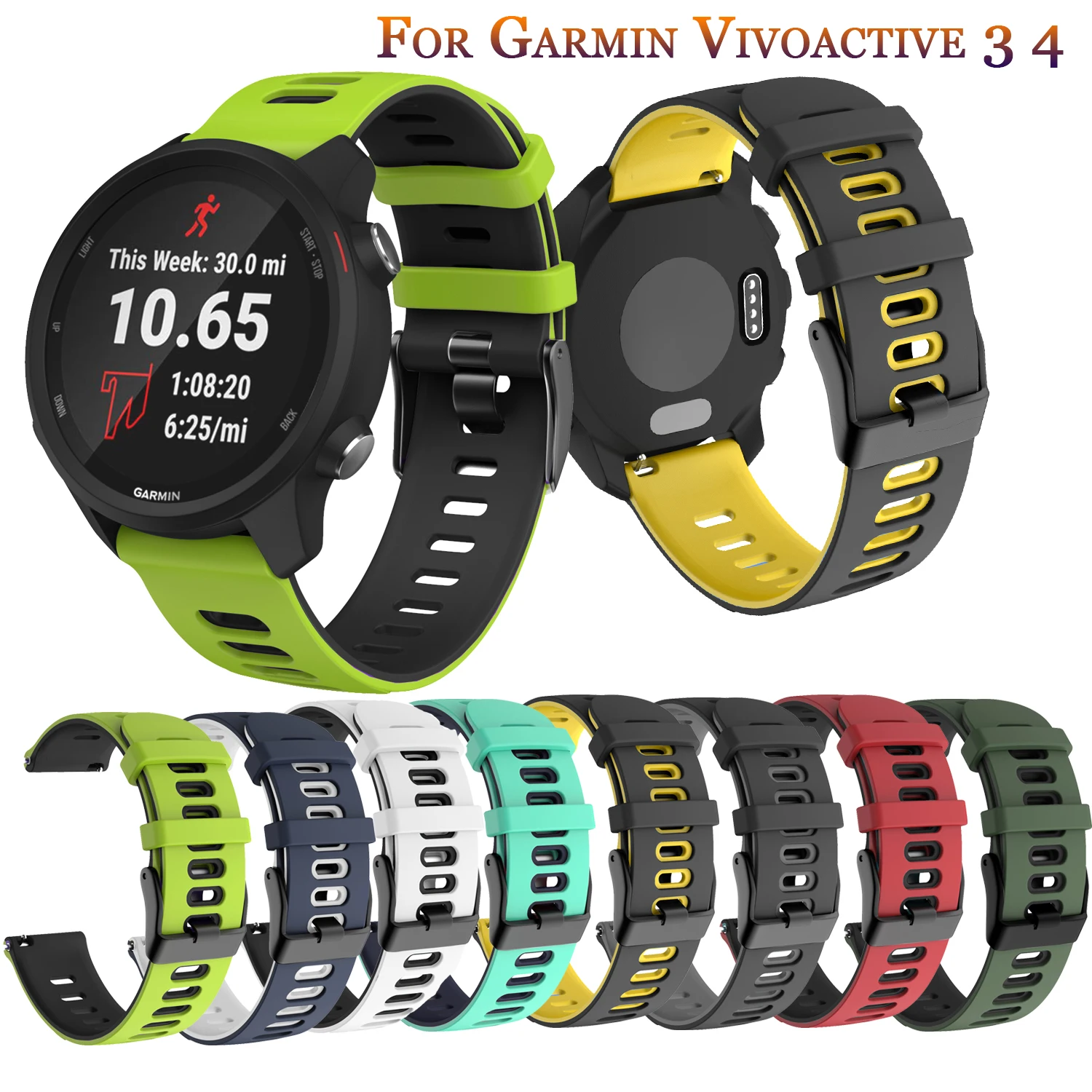 Silicone Replacement Straps for Garmin Forerunner 245M 645 Vivoactive3 Vivomove HR Venu