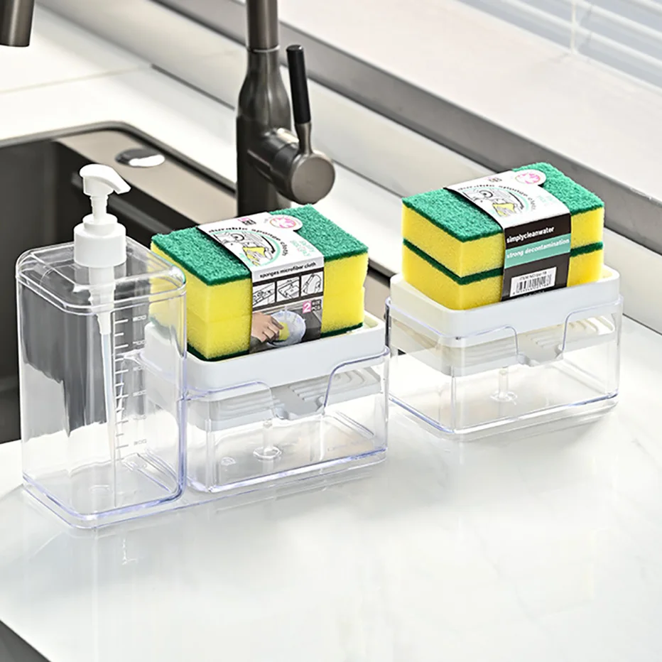 Soap Dispenser Soap Liquid Box Pressing Soap Liquid Box 2-in-1 Hands Dishes Soap Dispenser With Sponges