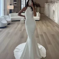 Satin Wedding Dress Elegant Customized Mermaid Bridal Dress Sleeveless For Women Wedding Bride Dress Party Gown Robe De Mariee 1