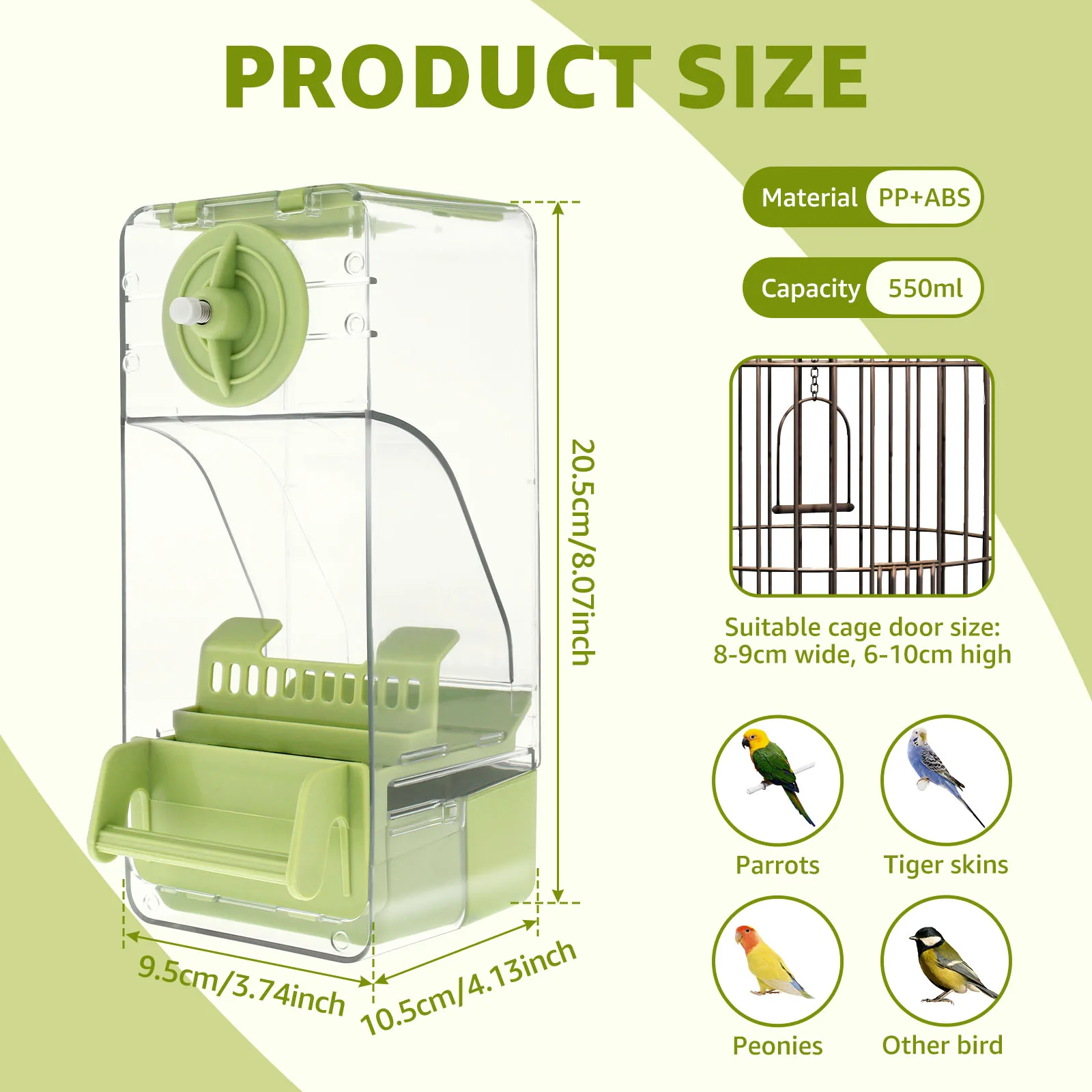 Automatic Bird Feeder No Mess Anti-spill Parrot Food Dispenser Drinker Cage Accessories Small And Medium Parakeets 550ML