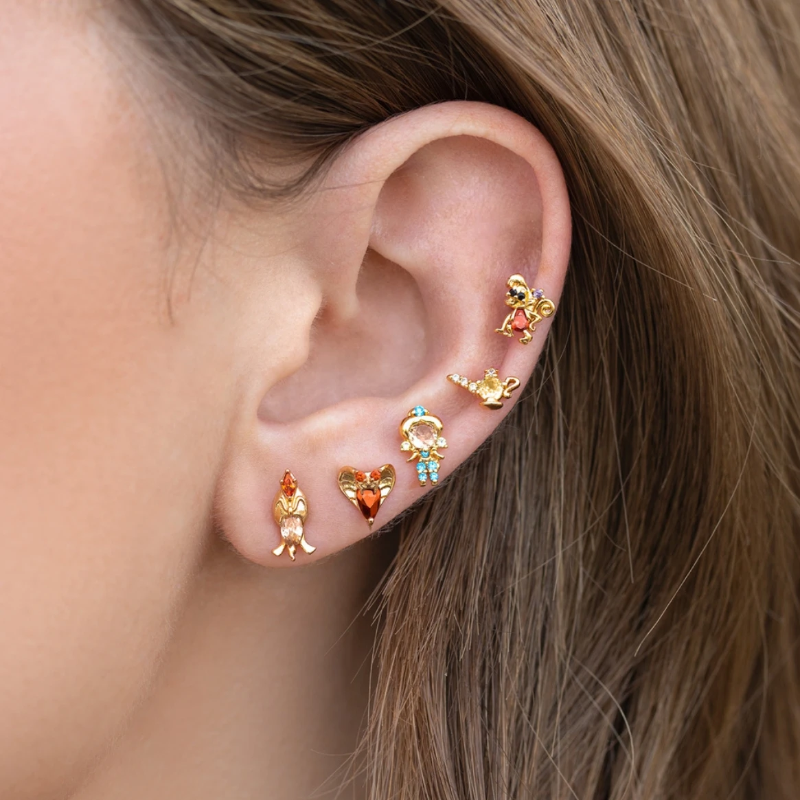 Earrings Set Cute Cartoon Princess for Women Girl Vintage Colorful Zircon Stud Jewelry Gift
