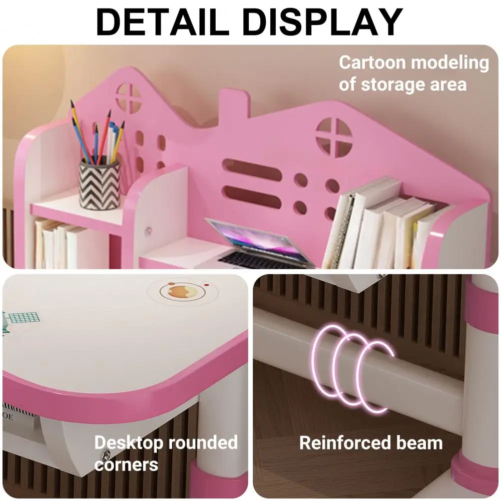 2Pcs/Set Kids Multi Bookstand Widened Desktop Desk Chair Set Cartoon Pattern Adjustable Height Study Drawer Table with Chair Set 4