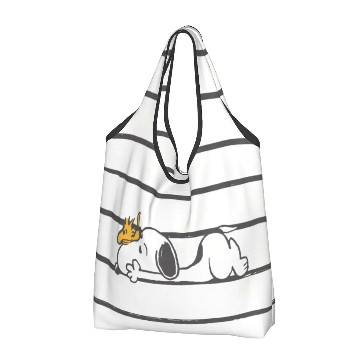 thumbnail image 1 of Bolsa de compras personalizada con paisaje de Van Gogh, Snoopy y Charlie Brown, para mujer, portátil, de gran capacidad, para comestibles, con diseño de cacahuetes, 1 of 5